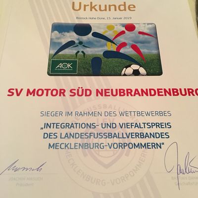 SV Motor Süd (Integrations- und Vielfaltspreis 2019) Urkunde